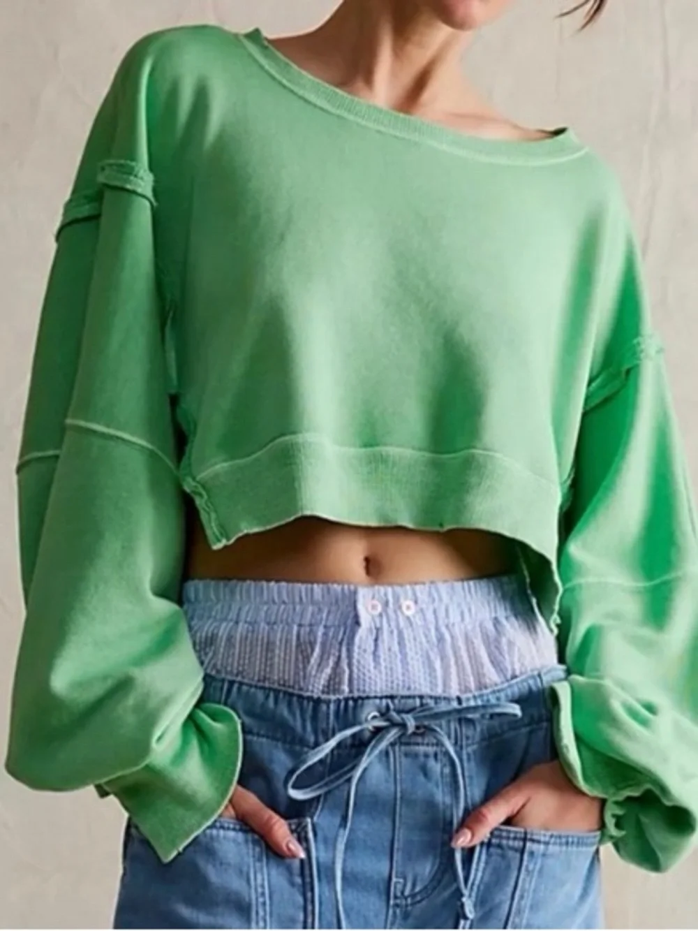 Free People We The Free Cropped Camden Sweatshirt in Meadow Size XL